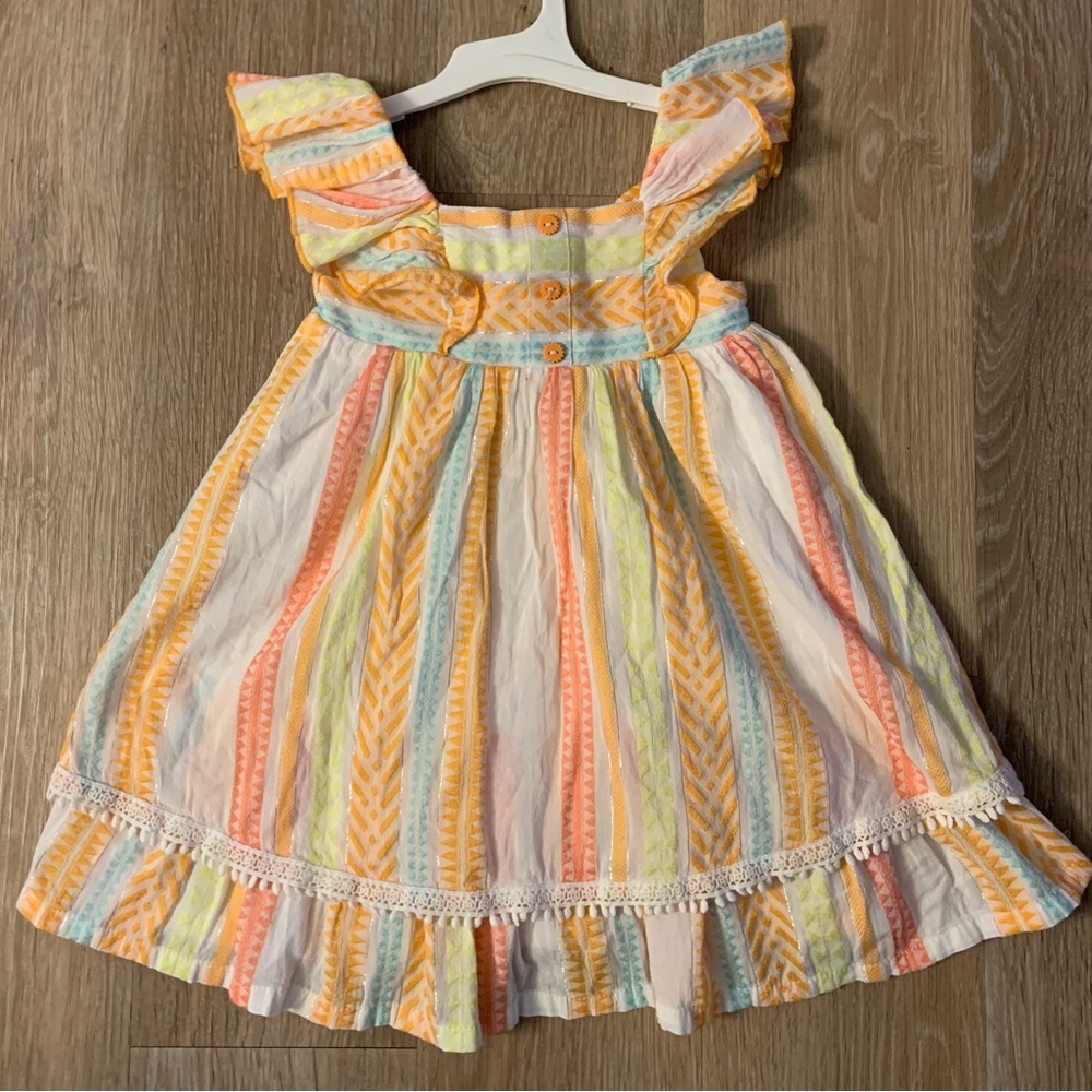 Isaac Mizrahi Girl's Size 2T Pastel Striped Lined Flutter Sleeve Sundress